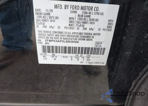 2020 Ford Edge St z USA, uszkodzony, nr VIN 2FMPK4AP5LBB58568